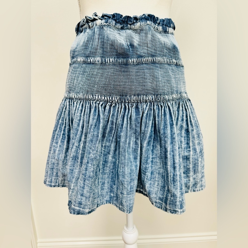 Entro Smocked Ruffle Denim mini Skirt